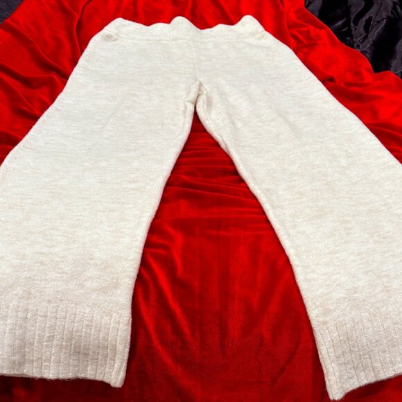 MNG STRAIGHT KNITTED IVORY BEIGE HIGH WAISTED RIBBED PANTS NEW WITHOUT TAGS NWOT - Picture 1 of 7